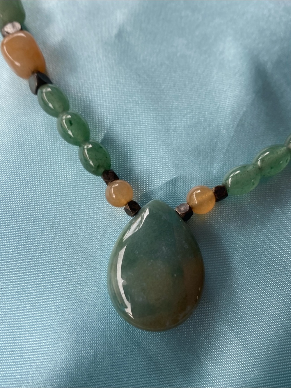 Green and Brown Natural Stone Beaded Teardrop Pendant Necklace - Picture 5 of 5